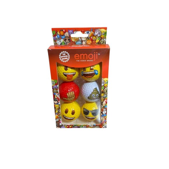 6-Pack Emoji Golf Balls With Fun Faces - Yellow Red & White - Official Emoji Bra - Picture 1 of 6